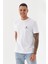 Göğüs Ruber Baskı Düz Desen Bisiklet Yaka Regular Fit Tişört Beyaz 4
