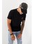 Göğüs Ruber Baskı Düz Desen Bisiklet Yaka Regular Fit Tişört Siyah 5