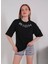 Bayan Taşlı Yazılı Siyah Renk Pamuklu Tişört 101102 1