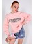 Cof Butik Ön Nakışlı Kadın Sweatshirt Pembe 1