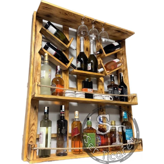 Ser Ticaret Dekoratif Ahşap Şaraplık , Içki ve Içecek Standı 105 x 90 cm Mini Bar
