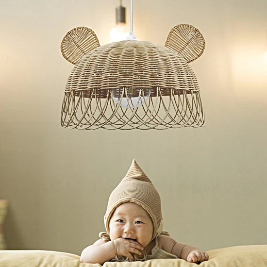 Belkıs Rattan Bambu Rattan Hasır Rafya Jüt Ip Sarkıt Avize 35 cm Tavşan Kulak Çocuk Bebek Odası