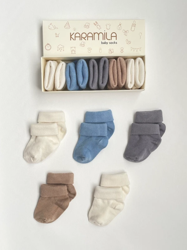 Karamila 5'li Erkek Set Bebek Bambu Çorap - Baby Bamboo Socks - Yenidoğan Çorap