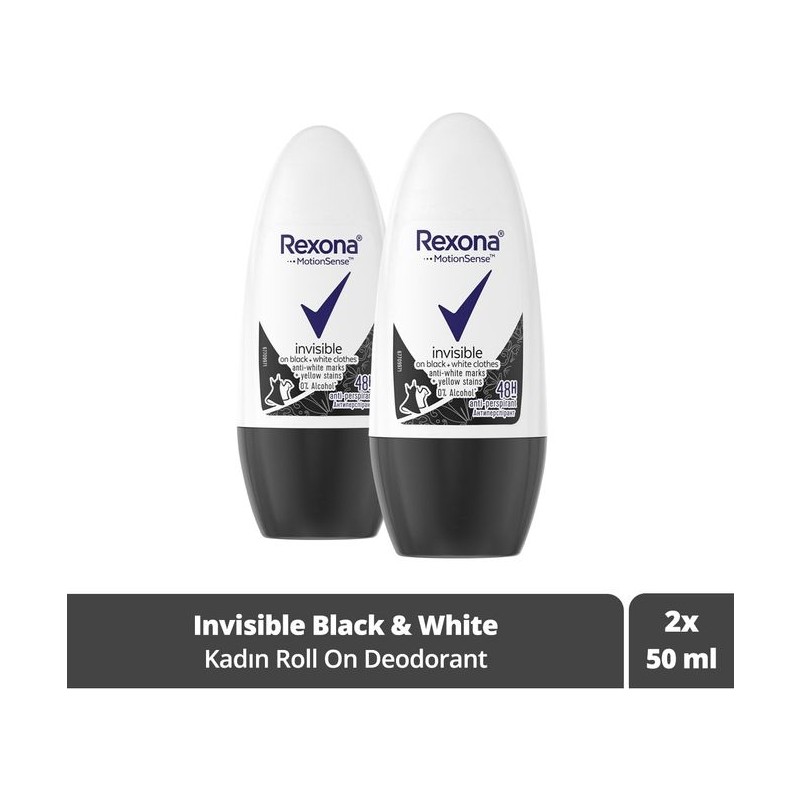 Rexona Kadın Invisible Black White 50 ml Roll On 2'li Paket Dermatolojik Olarak Kanıtlanmış Koruma