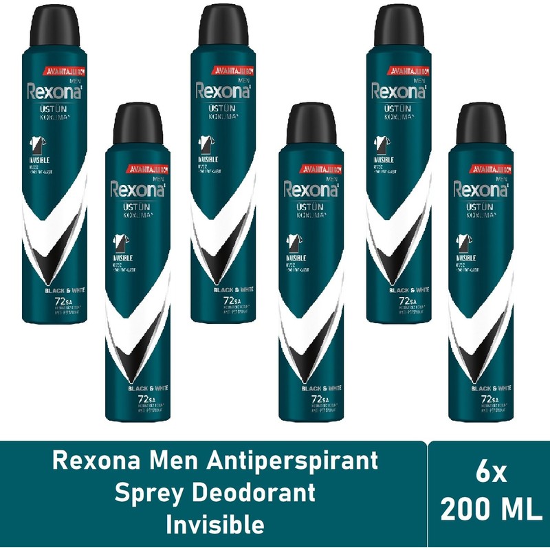 Rexona Men Deodorant Invisible Black White 200 ml - 6'lı Paket