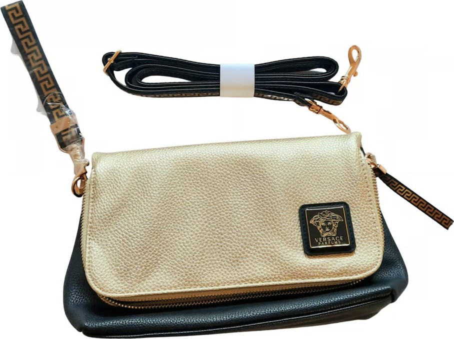 Versace Clutch Crossbody Bileklik Çantası Ikonik Greca Key & Medusa Altın Siyah Nıp