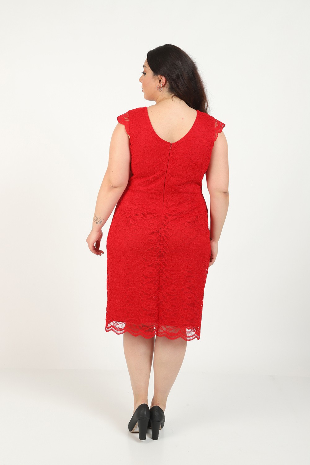 Butik Miza Dantel Büyük Beden Kısa Kollu Elbise görsel 8