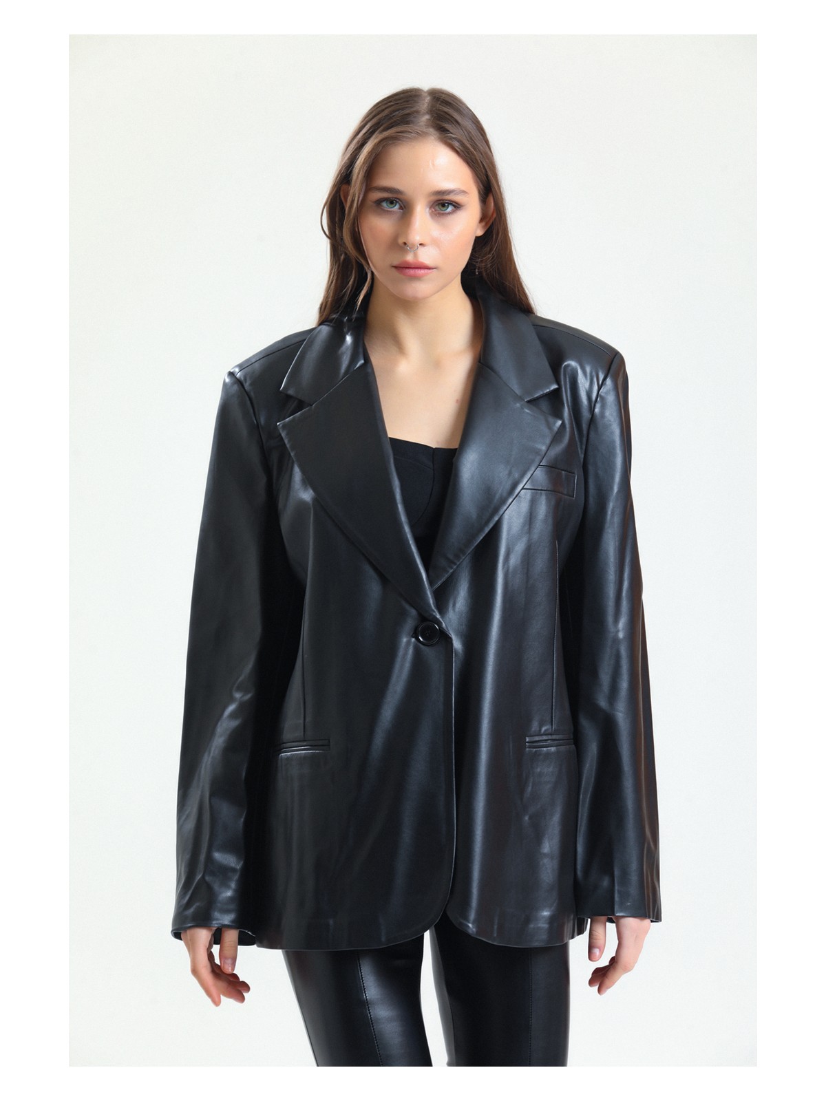 Sense Kadın Suni Deri Büyük Beden Deri Ceket | CKT33280 - Görsel 3