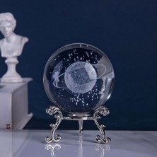 Keyfim Shop Dekoratif Metal Ayaklı Satürn Çemberinde Yürüyen Kız  3D Cam Küre 6cm