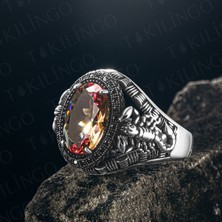 Takılingo 925 Ayar Gümüş Akrep Motifli Zultanit Taşlı Usta Işi Erkek Yüzük