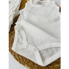 Miyakidsworld Jakarlı 4 Mevsim Pamuklu Organik Iç Atlet Body Set 5 Li Ecru Renk Unisex Yenidoğan