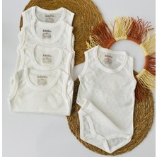 Miyakidsworld Jakarlı 4 Mevsim Pamuklu Organik Iç Atlet Body Set 5 Li Ecru Renk Unisex Yenidoğan