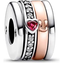 Poseidons Jewellery I Love You Temalı Hareketli Kırmızı Kalp Taşlı Charm