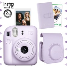 Fujifilm Instax Mini 12 Lila Fotoğraf Makinesi-10'lu Film-Laporta Albüm ve Deri Kılıf Seti