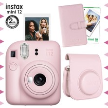 Fujifilm Instax Mini 12 Pembe Fotoğraf Makinesi-10'lu Film-Laporta Albüm ve Deri Kılıf Seti