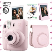 Fujifilm Instax Mini 12 Pembe Fotoğraf Makinesi-10'lu Film-Çerçeve ve Deri Kılıf Seti