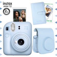 Fujifilm Instax Mini 12 Mavi Fotoğraf Makinesi-10'lu Film-Laporta Albüm ve Deri Kılıf Seti