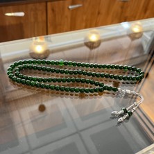 Dergah Tesbih Ender Tasarım Namaz Tesbihi Yeşil Sıkma Kehribar Gümüş Püskül