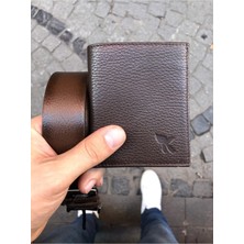 Karalı Deri Klasik Kahverengi Hakiki Deri Cüzdan ve Hakiki Deri Kemer Set