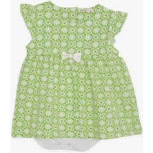 Breeze Kız Bebek Elbise Zıbınlı Çiçek Desenli Fiyonklu 9 Ay-3 Yaş, Fıstık Yeşili