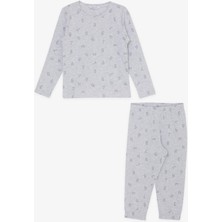 Macawi Breeze Girls & Boys Erkek Çocuk Pijama Takımı Rakam Desenli 1.5-5 Yaş, Açık Gri Melanj