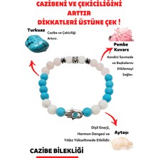 Gümüştel El Sanatları Cazibe Doğaltaş Kadın Tılsım Bilekliği (Aytaşı Pembe Kuvars Turkuaz Doğal Taş Bileklik)