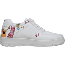 Kadın Vegan Deri Beyaz Sneakers - Cat Lovers Tasarım