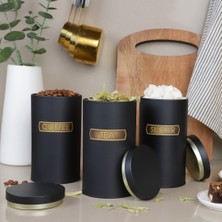 Sarkap Metal Vakumlu Kapaklı 1 Litre 3'lü Saklama Kabı - Soft Touch Eskitme Kabartmalı - Siyah - Büyük Boy 90x160 mm