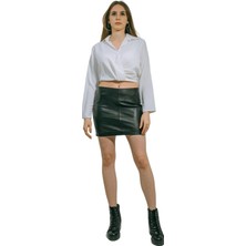 Hilda Deri Mini Etek Hakiki Kuzu Derisi Siyah Aidan