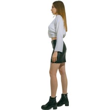 Hilda Deri Mini Etek Hakiki Kuzu Derisi Siyah Aidan