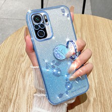 Lr Joyful Xiaomi Redmi Note 10 4g/note 10S 4g Glitter Gradient Telefon Kılıfı Rhinestone Çiçek Tpu Elektrokaplama Telefon Kapağı (Yurt Dışından)