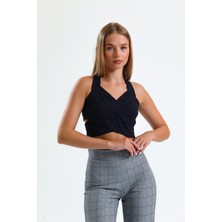 Sense Sırtı Fermuarlı Onu Dekolteli Krep Bluz | BLZ14691 Lacıvert