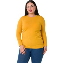 Disentis Modest Büyük Beden Bisiklet Yaka Uzun Kollu Viskon Hardal Body