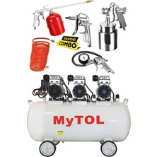 Mytol 100 Litre Sessiz Yağsız Hava Kompresörü 3,3 Hp Medikal Yağsız Kompresör ve Havalı Alet Seti