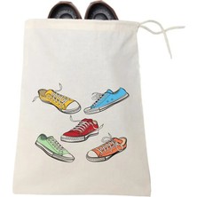 Feza Bagg Store Renkli Ayakkabı Baskılı Ayakkabı Torbası 30 x 37 cm Ham Bez Kumaş ( 3 Adet Için )