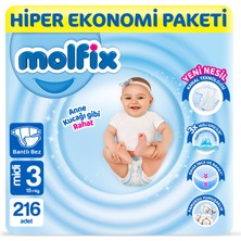 Molfix Bebek Bezi 3 Beden Midi Hiper Ekonomi Paketi 216 Adet