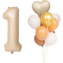 Bkmc Yaş Krem Folyo Balon Gold Karamel Beyaz Balon Seti Doğum Günü Parti Seti