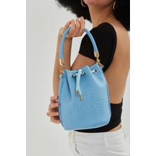 Mine Bag Uzun Askılı Yazı Baskı Detaylı Kova Model Frank Kadın Çapraz Çanta  Bebe Mavi