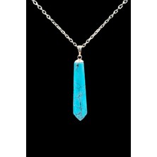 Gümüştel El Sanatları Turkuaz Doğal Taş Pandül Kolye Zincir Hediyeli