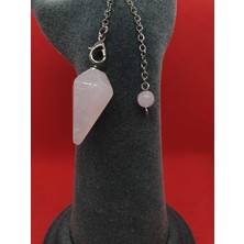 Gümüştel El Sanatları Pembe Kuvars Doğal Taş Pandül Sarkaç Kolye Özel Kesim