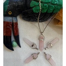 Gümüştel El Sanatları Pembe Kuvars Doğal Taş Pandül Kolye