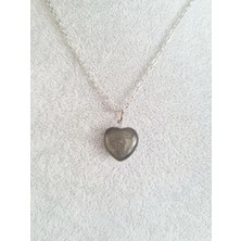 Gümüştel El Sanatları Doğal Taş Obsidyen Kalp Model Minimal Kolye Aaa Kalite