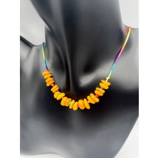 Gümüştel El Sanatları Sarı Sedef Doğal Taş Çocuk Kolyesi Asansörlü Kilit Sistemi