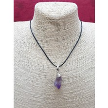 Gümüştel El Sanatları Doğal Işlenmemiş Ham Ametist Taşı Kolye Zincir Dahil