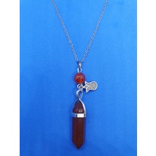 Gümüştel El Sanatları Akik Taşı Pandül Lale Kolye Doğal Taş Özel Tasarım Model