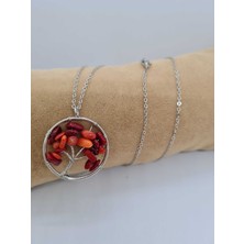 Gümüştel El Sanatları Mercan Taşı Hayat Ağacı Kolye Orijinal Doğal Taş