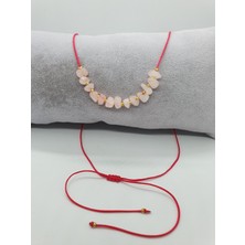 Gümüştel El Sanatları Pembe Kuvars Taşı Tasarım Kolye Ayarlanabilir Orijinal Doğal Taş Çok Fonksiyonlu Kolye