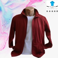 Mastiff Erkek Fermuarlı Bordo Dalgıç Kumaş Sweatshirt