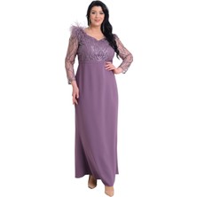 Lilas Xxl Büyük Beden Lavanta Renkli Uzun Abiye Elbise