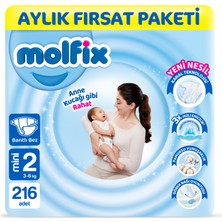 Molfix Bebek Bezi 2 Beden Mini Aylık Fırsat Paketi 216 Adet